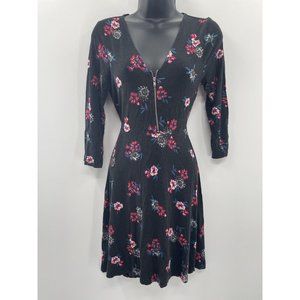 Express Floral Print Retro Fit And Flare Skater Dress Zipper Front Size Small